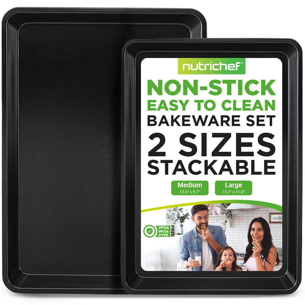 Classic Cuisine Baking Pans 3 Piece Nonstick Cookie Sheet Set-Color:Black