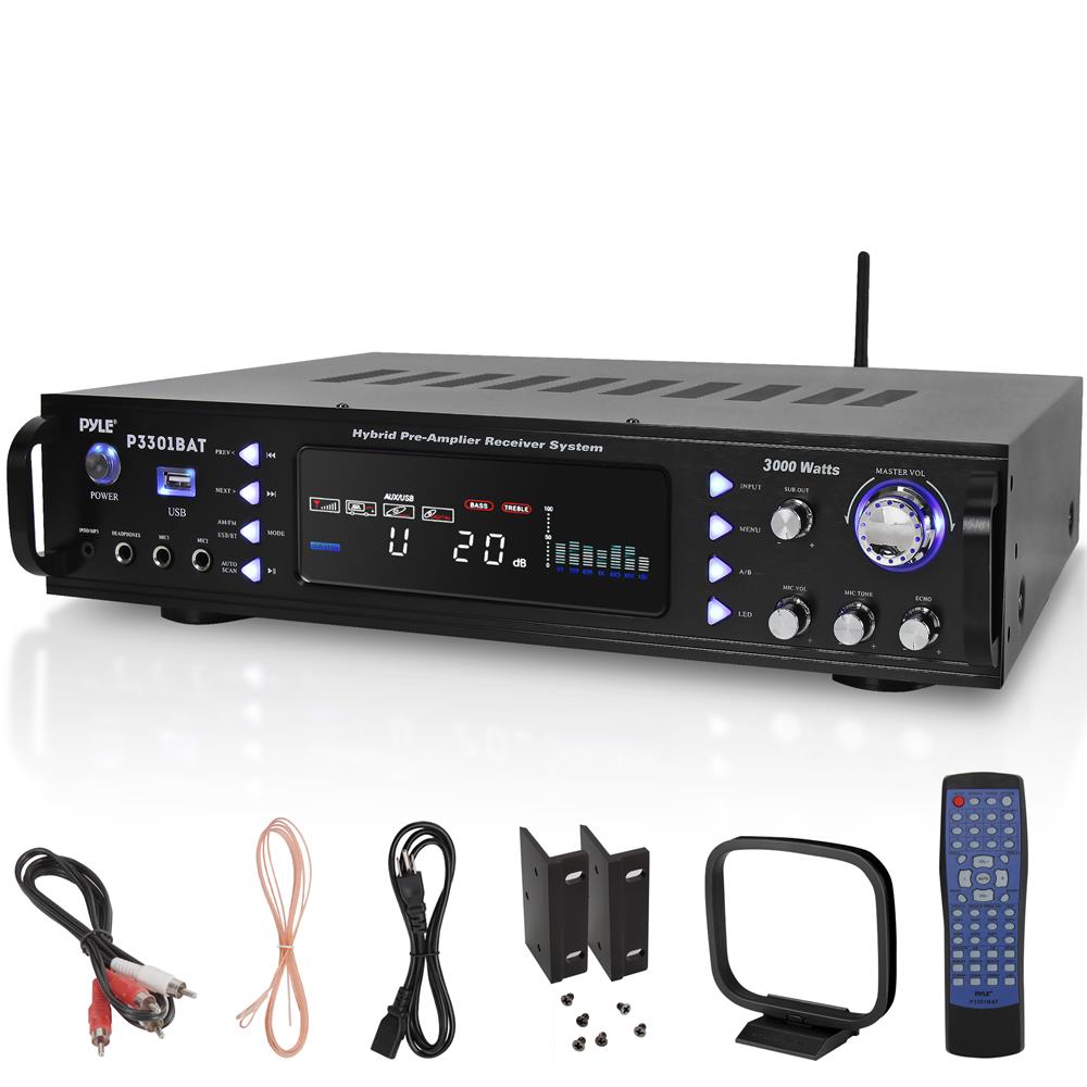 3000 Watt Pyle Bluetooth Hybrid Amplifier Receiver MP3/USB/SD/AUX/FM Radio Home Theater Pre-Amplifier with Wireless Streaming Ability 