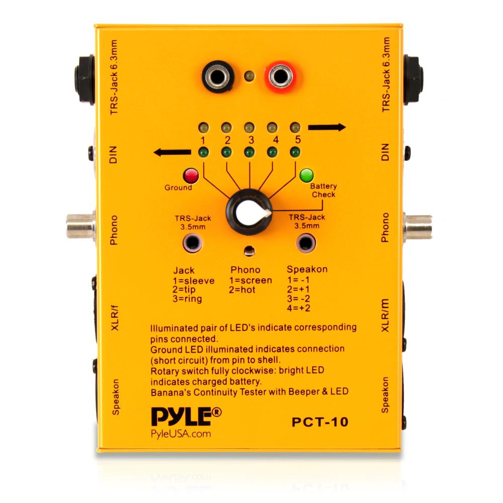 Pyle PCT60 PYLE-PRO Plug 13 in 1 Pro Audio Tester Music Instrument/Studio Equipment Cable Connector Continuity Checker/Line Finder/Wire Tracker W/Battery Led Light
