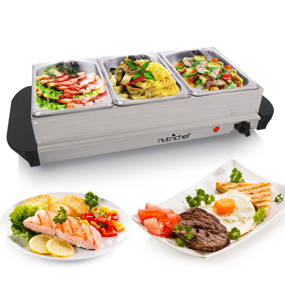 NutriChef 3 Tray Buffet Server & Hot Plate Food Warmer | Tabletop Electric  Food Warming Tray | Easy Clean Stainless Steel | Portable & Great for