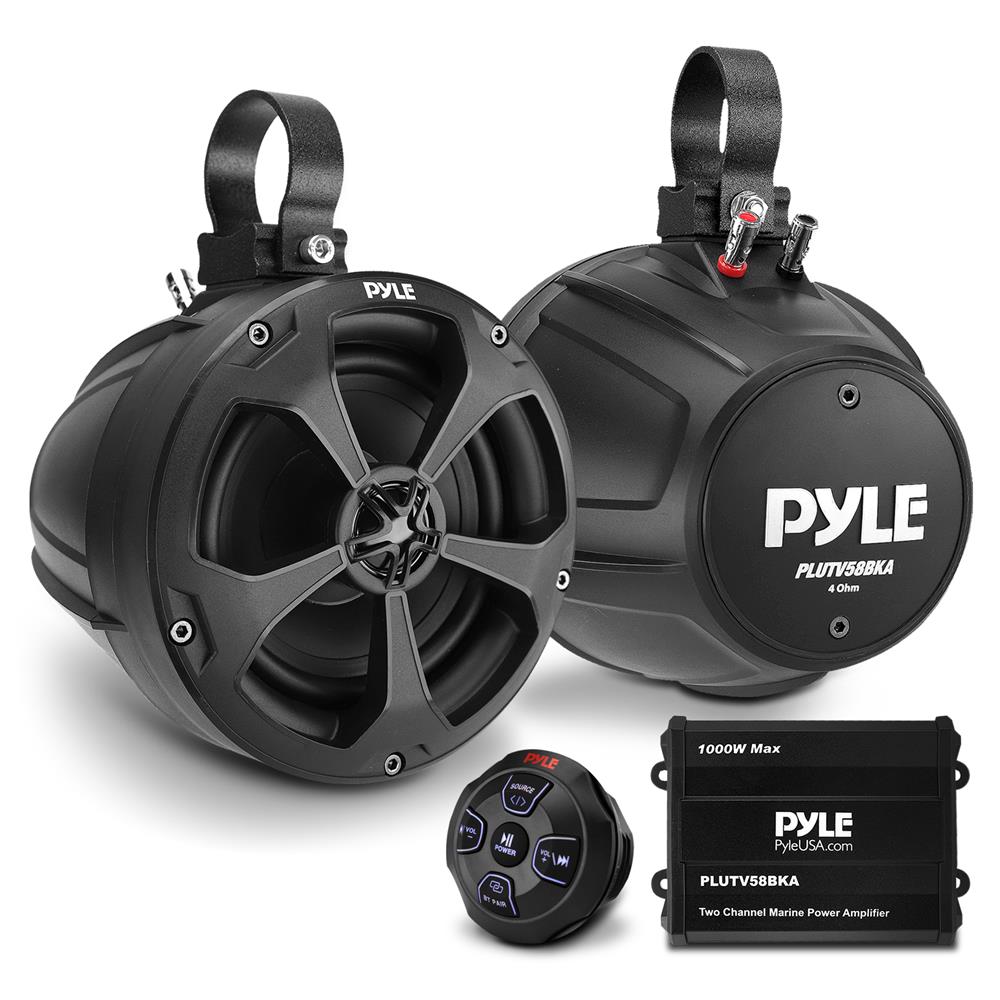4 X Black Speakers Package New Pyle Waterproof Marine Boat Amp Direct MP3 Input 