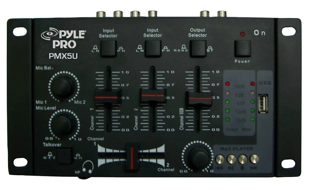 Pyle Pro PAD10MXU 2-Channel Mini Mixer with USB Audio PAD10MXU