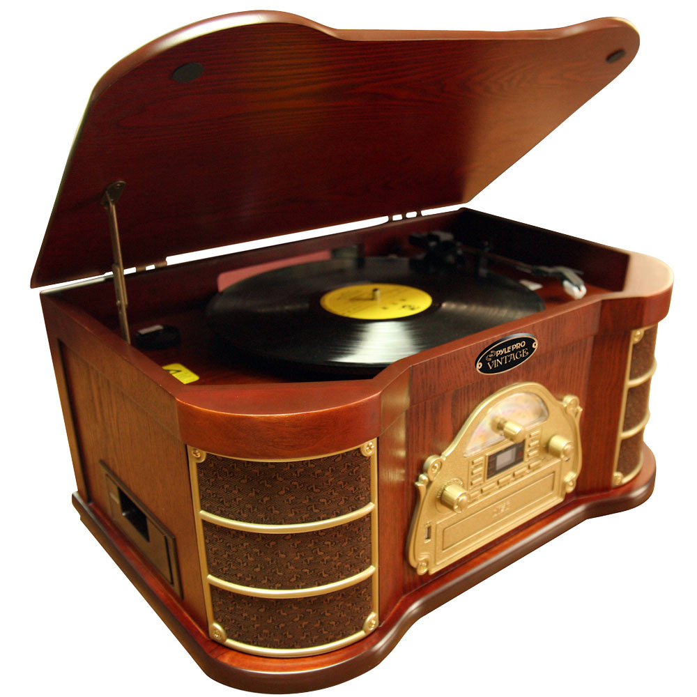 Classical Turntable with AM/FM Radio/ CD/ Cassette/ USB Recording & iPod Player