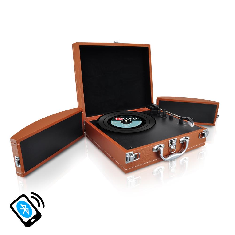 vinyl record player and speakers