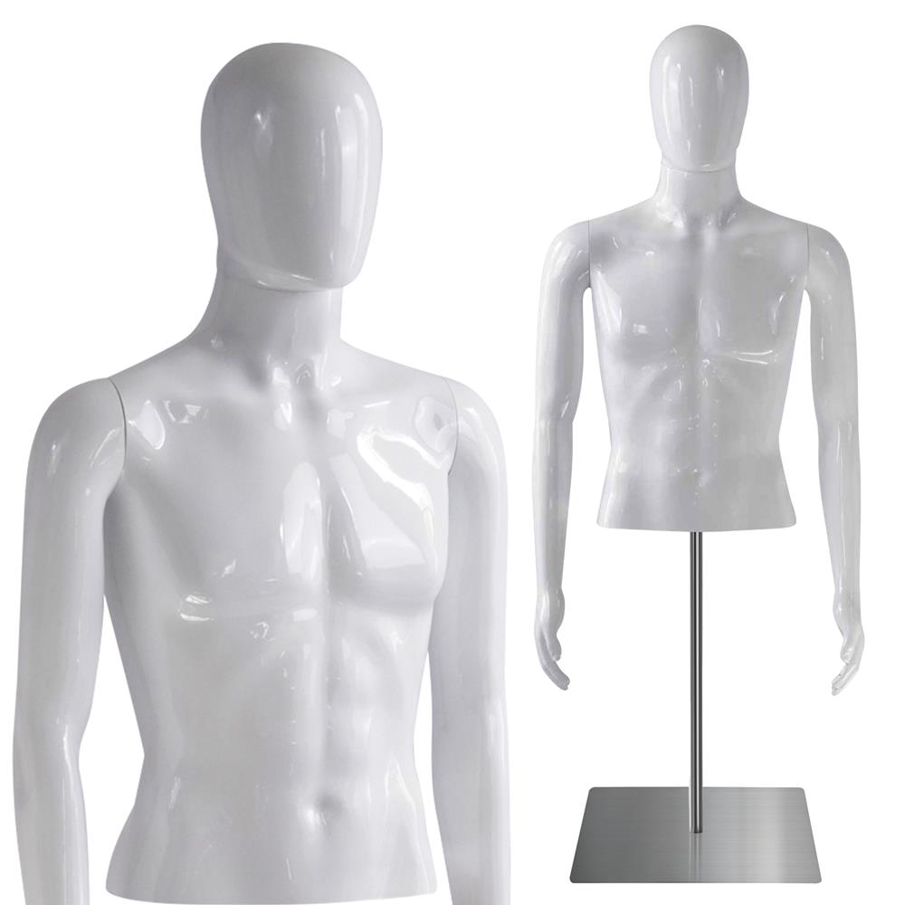 Size 38 CREAM Cloth Hanging Male Mannequin Torso Form on Metal Stand