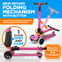Pyle - HURXLPK , Sports and Outdoors , Kids Toy Scooters , 3-Wheel Foldable Kids Scooter - Child Toy Scooter with Built-in LED Wheel Lights, Easy Maneuvering Lean-to-Steer Technology (Pink)