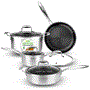 Pyle - NC3PLY8Z , Kitchen & Cooking , Cookware & Bakeware , Kitchenware Pots & Pans Set - Triply Stainless Steel Cookware, Non-Stick Coating Inside and Outside (8-Piece Set)