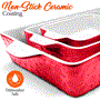 Pyle - NCCREX55 , Kitchen & Cooking , Cookware & Bakeware , 3-Pcs. Rectangular Ceramic Bakeware Set - Durable Baking Dishes Set, Odor-Free Hybrid Ceramic Non-stick Baking Pans, Dishwasher Safe (Red)