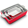 Pyle - NCCREX55 , Kitchen & Cooking , Cookware & Bakeware , 3-Pcs. Rectangular Ceramic Bakeware Set - Durable Baking Dishes Set, Odor-Free Hybrid Ceramic Non-stick Baking Pans, Dishwasher Safe (Red)