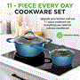 Pyle - NCCW11BD , Kitchen & Cooking , Cookware & Bakeware , Kitchenware Pots & Pans Set - Stylish Kitchen Cookware with Elegant Diamond Pattern, Non-Stick (11-Piece Set)
