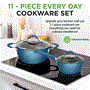 Pyle - NCCW11BD.7 , Kitchen & Cooking , Cookware & Bakeware , Kitchenware Pots & Pans Set - Stylish Kitchen Cookware with Elegant Diamond Pattern, Non-Stick (11-Piece Set)