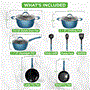 Pyle - NCCW11BD.7 , Kitchen & Cooking , Cookware & Bakeware , Kitchenware Pots & Pans Set - Stylish Kitchen Cookware with Elegant Diamond Pattern, Non-Stick (11-Piece Set)