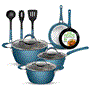 Pyle - NCCW11BD.7 , Kitchen & Cooking , Cookware & Bakeware , Kitchenware Pots & Pans Set - Stylish Kitchen Cookware with Elegant Diamond Pattern, Non-Stick (11-Piece Set)