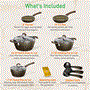 Pyle - NCCW11COF , Kitchen & Cooking , Cookware & Bakeware , Kitchenware Pots & Pans Set - Stylish Kitchen Cookware with Elegant Diamond Pattern, Ceramic Inside & Heat-Resistant Lacquer Outside, Non-Stick, Metal + Silicone Handle (11-Piece Set)