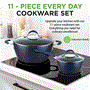 Pyle - NCCW11DS , Kitchen & Cooking , Cookware & Bakeware , Kitchenware Pots & Pans - Stylish Kitchen Cookware Set with Elegant Diamond Pattern, Non-Stick (11-Piece Set)