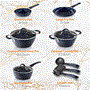 Pyle - NCCW11DS , Kitchen & Cooking , Cookware & Bakeware , Kitchenware Pots & Pans - Stylish Kitchen Cookware Set with Elegant Diamond Pattern, Non-Stick (11-Piece Set)
