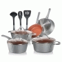 Pyle - NCCW11GL.5 , Kitchen & Cooking , Cookware & Bakeware , 11 Pcs. Gold Lines Kitchenware Set - Stylish Kitchen Cookware with Elegant Lines Pattern, Non-Stick