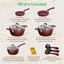 Pyle - NCCW11PUR , Kitchen & Cooking , Cookware & Bakeware , Kitchenware Pots & Pans Set - Stylish Kitchen Cookware with Elegant Diamond Pattern, Ceramic Inside & Heat-Resistant Lacquer Outside, Non-Stick, Metal + Silicone Handle (11-Piece Set)