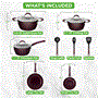 Pyle - NCCW11PUR , Kitchen & Cooking , Cookware & Bakeware , Kitchenware Pots & Pans Set - Stylish Kitchen Cookware with Elegant Diamond Pattern, Ceramic Inside & Heat-Resistant Lacquer Outside, Non-Stick, Metal + Silicone Handle (11-Piece Set)