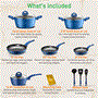 Pyle - NCCW12BLU , Kitchen & Cooking , Cookware & Bakeware , Kitchenware Pots & Pans Set - Stylish Kitchen Cookware, Non-Stick Coating Inside & Outside + Heat resistant Lacquer Outside, Light Gray Inside and Blue Outside (12-Piece Set)