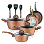 Pyle - NCCW12BRW , Kitchen & Cooking , Cookware & Bakeware , Kitchenware Pots & Pans Set - Stylish Kitchen Cookware, Non-Stick Coating Inside & Outside + Heat resistant Lacquer Outside, Coffee Inside and Brown Outside (12-Piece Set)