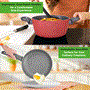 Pyle - NCCW12RED , Kitchen & Cooking , Cookware & Bakeware , Kitchenware Pots & Pans Set - Stylish Kitchen Cookware, Non-Stick Coating Inside & Outside + Heat resistant Lacquer Outside, Dark Gray Inside and Red Outside (12-Piece Set)