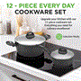 Pyle - NCCW12S , Kitchen & Cooking , Cookware & Bakeware , Kitchenware Pots & Pans - Stylish Kitchen Cookware Set with Stylish Metallic Ridge-Line Pattern, Non-Stick (12-Piece Set)