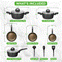 Pyle - NCCW12S , Kitchen & Cooking , Cookware & Bakeware , Kitchenware Pots & Pans - Stylish Kitchen Cookware Set with Stylish Metallic Ridge-Line Pattern, Non-Stick (12-Piece Set)