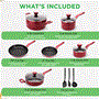 Pyle - NCCWA13RD.7 , Kitchen & Cooking , Cookware & Bakeware , Kitchenware Pots & Pans - Stylish Kitchen Cookware Set, Non-Stick (13-Piece Set)