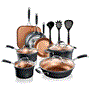 Pyle - NCCWALN14.5 , Kitchen & Cooking , Cookware & Bakeware , Kitchenware Pots & Pans Set - Luxury Kitchen Cookware, 3 Layers Copper Non-Stick Coating Inside, Hard-Anodized Looking Heat Resistant Lacquer Outside (14-Piece Set)