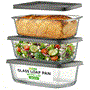Pyle - NCGL3LF , Home and Office , Storage - Organization , 3 Sets High Borosilicate Glass Loaf Pan with Cover - Grip Handles for Easy Carry from Hot Oven To Table, BPA-Free