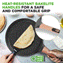 Pyle - NCMKCP0024BKX2 , Kitchen & Cooking , 2-Piece 9.45” Non-Stick Crepe Pan with Wooden Spreader, Bakelite Handle with Wooden Soft Touch and Induction Bottom (Black Marble)