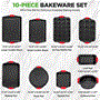 Pyle - NCSBS10S , Kitchen & Cooking , Kitchen Tools & Utensils , Kitchen Oven Baking Pans - Deluxe Nonstick Gray Coating Inside & Outside Carbon Steel Bakeware Set With Red Silicone Handles (10-Pieces)