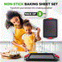Pyle - NCSBS3S.5 , Kitchen & Cooking , Kitchen Tools & Utensils , Kitchen Oven Baking Pans - Deluxe Nonstick Gray Coating Inside & Outside Carbon Steel Bakeware Set With Red Silicone Handles (3-Pieces)