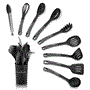 Pyle - NCUTL10BD.5 , Kitchen & Cooking , Kitchen Tools & Utensils , 10 Pcs. Silicone Heat Resistant Kitchen Cooking Utensils Set - Non-Stick Baking Tools with PP Holder (Gray & Black)