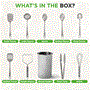Pyle - NCUTLSSET10 , Kitchen & Cooking , Kitchen Tools & Utensils , 10 Pcs. Stainless Steel Kitchen Utensils Set  - Nonstick & Heat Resistant with High-Quality SS Utensil Holder, Spoon, Slotted Spoon, Turner, Slotted Turner, Ladle, Pasta Server, Server, Food Tong, Masher and Whisk
