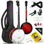 Pyle - PBJ140 , Musical Instruments , Banjo - Ukulele , 5-String Banjo with White Pearl Color Plastic Tune Pegs & High-Density Man-made Wood Fretboard and Accessory Kit (Redburst)
