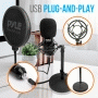 Pyle - PDMIKT120 , Musical Instruments , Microphones - Headsets , Sound and Recording , Microphones - Headsets , Professional USB Podcast Microphone Kit - High-Res. Mic with USB Cable, Pop Filter, Mic Stand, Shock Mount, White Aluminum Case Box