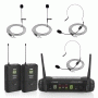 Pyle - PDWM3400 , Musical Instruments , Microphone Systems , Sound and Recording , Microphone Systems , Premier Series Professional UHF Microphone System with Selectable Frequencies, Includes (2) Beltpack Transmitters, (2) Headset & (2) Lavalier Mics