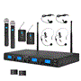 Pyle - PDWM4350U , Musical Instruments , Microphone Systems , Sound and Recording , Microphone Systems , UHF Wireless Microphone System Kit, Adjsutable Frequency, Includes (2) Handheld Mics, (2) Beltpack Transmitters, (2) Lavalier Mics & (2) Headset Mics