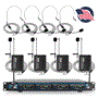 Pyle - pdwm4400 , Musical Instruments , Microphone Systems , Sound and Recording , Microphone Systems , 4-Channel VHF Wireless Microphone System Kit with (4) Headsets, (4) Belt-Packs & (4) Lavalier Mics, Rack Mountable