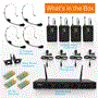 Pyle - PDWM4560 , Musical Instruments , Microphone Systems , Sound and Recording , Microphone Systems , Wireless Microphone System, UHF Quad Channel Fixed Frequency, Rack Mount, Includes (4) Belt-Pack Transmitters, (4) Headset Mics & (4) Lavalier Mics