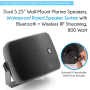 Pyle - pdwr55btrfb , Home and Office , Home Speakers , Dual 5.25’’ Wall-Mount Marine Speakers, Waterproof Rated Speaker System with Bluetooth + Wireless RF Streaming, 800 Watt