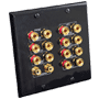 Pyle - PHI71B , Home and Office , Wall Plates - In-Wall Control , 7.1 Home Theater Fourteen Post Binding/Banana Plug with Dual RCA Subwoofer Posts Wall Plate Black (14 Posts/Polarity for 7 Speakers)