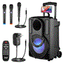 Pyle - PHPWA10TB.5 , Sound and Recording , PA Loudspeakers - Cabinet Speakers , 10’’ Bluetooth Portable PA Speaker - Portable PA & Karaoke Party Audio Speaker with Built-in Rechargeable Battery, Two Wireless Microphone, Wired Microphone, Tablet Stand, Flashing Party Lights, MP3/USB/ /FM Radio