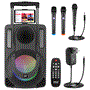 Pyle - PHPWA10TB , Sound and Recording , PA Loudspeakers - Cabinet Speakers , 10’’ Bluetooth Portable PA Speaker - Portable PA & Karaoke Party Audio Speaker with Built-in Rechargeable Battery, Two Wireless Microphone, Wired Microphone, Tablet Stand, Flashing Party Lights, MP3/USB/ /FM Radio