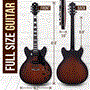 Pyle - PJAZZGT88BR , Musical Instruments , Guitars , 6 String Semi-Hollow Body Jass Style Electric Guitar with Wide Range Designs, Matt Finish (Sunburst)