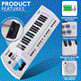 Pyle - PKBRD37WT , Musical Instruments , Digital Musical Karaoke Keyboard - Portable Electronic Piano Keyboard with Built-in Rechargeable Battery & Wired Microphone, White (37 Keys)