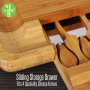 Pyle - PKCZBD10.5 , Kitchen & Cooking , Kitchen Tools & Utensils , Bamboo Cheese Cutting Board Set - Flat Wood Serving Platter for Picnic Food or Wine - Rectangle Fruit and Meat Plate Kit w/ Bowl, Closing Drawer Tray, 4 Stainless Steel Knives - NutriChef PKCZBD10