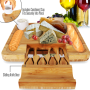 Pyle - PKCZBD10.5 , Kitchen & Cooking , Kitchen Tools & Utensils , Bamboo Cheese Cutting Board Set - Flat Wood Serving Platter for Picnic Food or Wine - Rectangle Fruit and Meat Plate Kit w/ Bowl, Closing Drawer Tray, 4 Stainless Steel Knives - NutriChef PKCZBD10